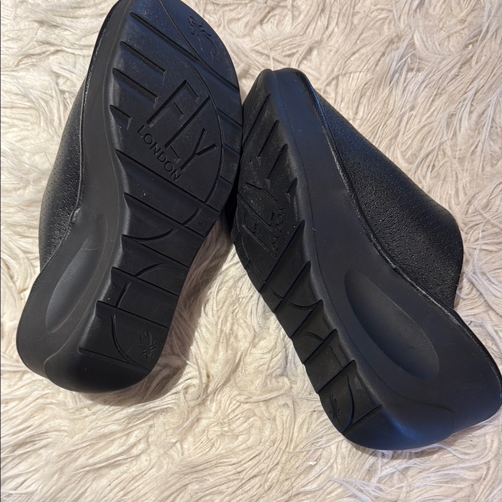 Fly London Black Platform Mule Wedges - Picture 4 of 4